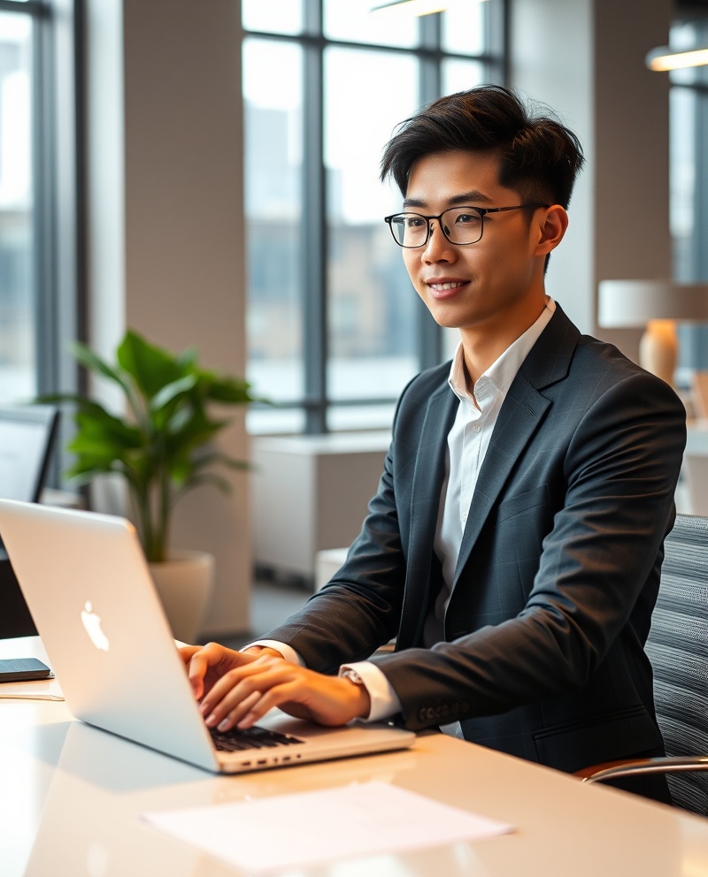 カフェでオンラインレッスンを受ける新社会人男性